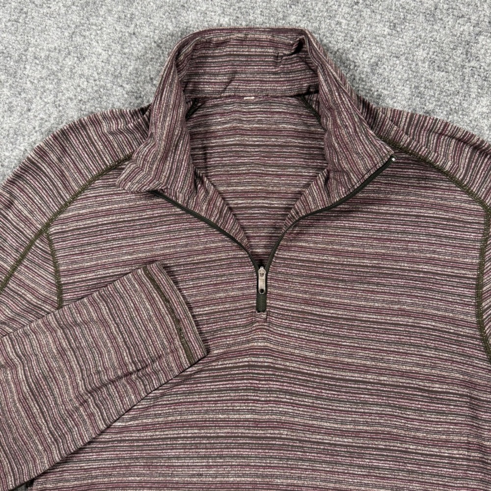 Lululemon Shirt‎ Small Burgundy Striped Activewear Thumb Hole Pullover Top Men's